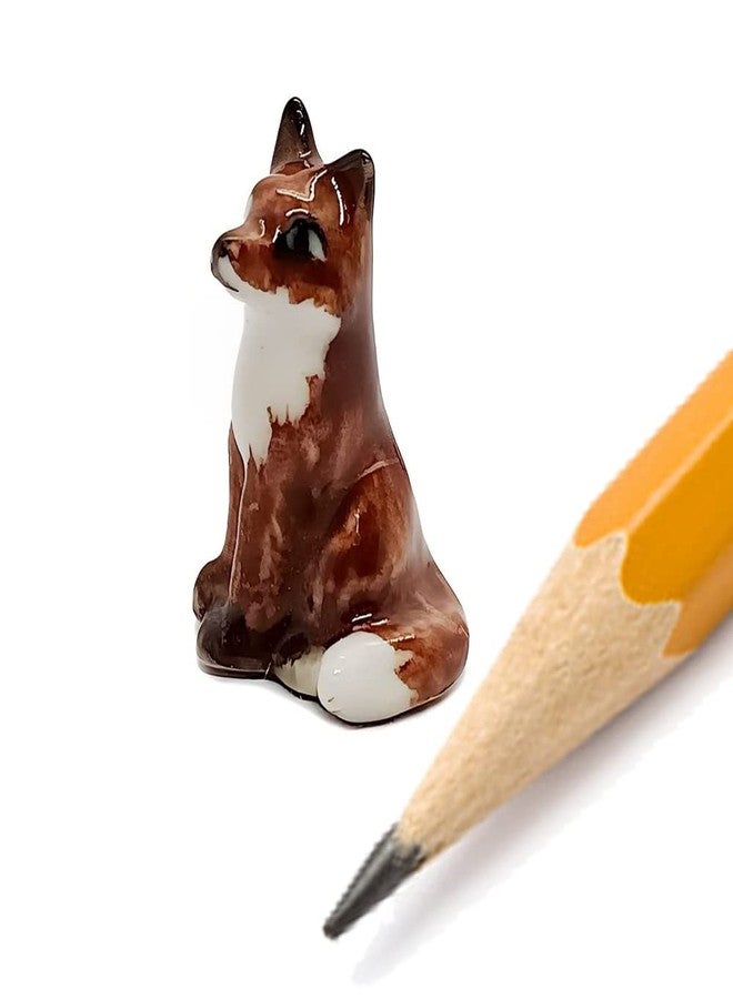 WitnyStore ¾ Inch Brown Sitting Fox Ceramic Figurine for Terrarium Decoration Collectible Statue for Adult Collectors Handcrafted Porcelain Ornament Sculpture Home Room Tabletop Decor - Image 1