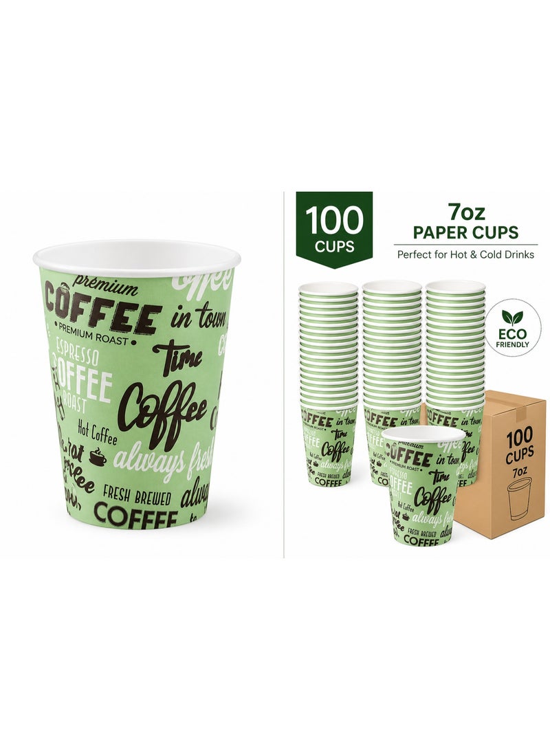 7oz Disposable Paper Coffee Cups, Hot & Cold Drink Cups, 100 Pack - Image 2