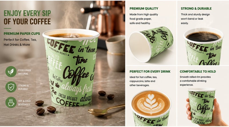 7oz Disposable Paper Coffee Cups, Hot & Cold Drink Cups, 100 Pack - Image 3