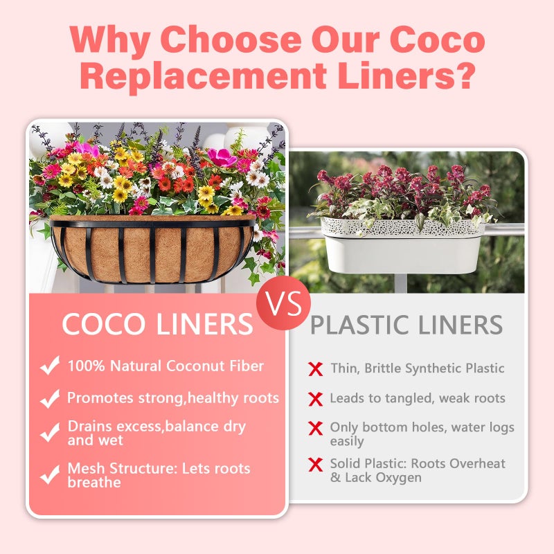 Legigo 2 Pack Trough Coco Liner for Planters- 24 Inch Window Box Liners Coconut Coir Basket Liners, Planter Box Coconut Liner for Window Flower Box Pots, Fence Trough Planter, Wall Planter Basket - Image 5