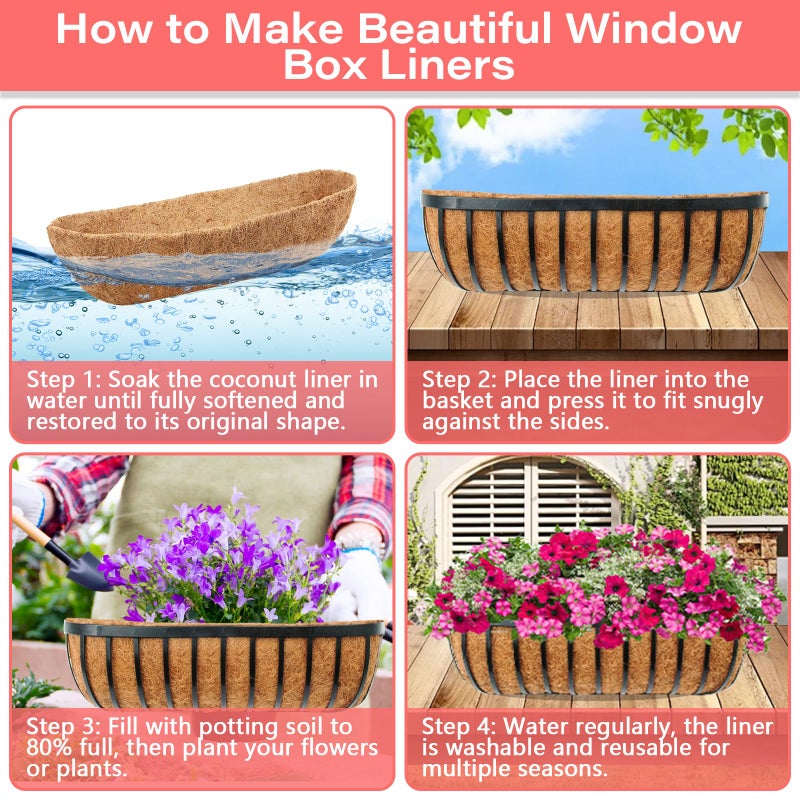 Legigo 2 Pack Trough Coco Liner for Planters- 24 Inch Window Box Liners Coconut Coir Basket Liners, Planter Box Coconut Liner for Window Flower Box Pots, Fence Trough Planter, Wall Planter Basket - Image 4