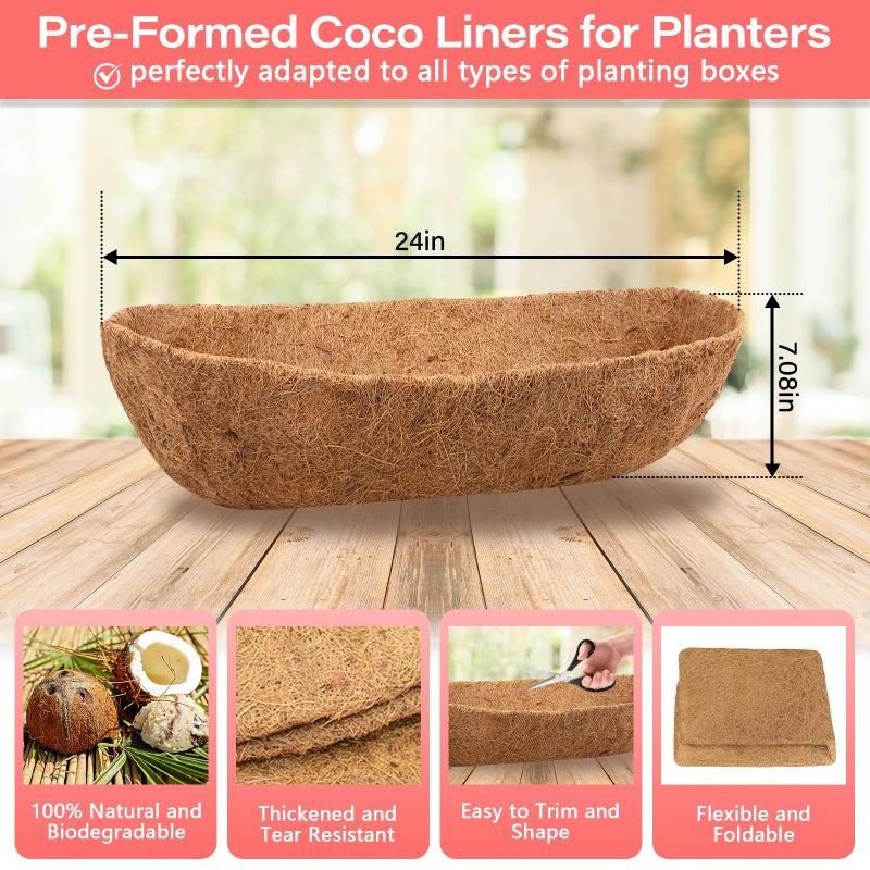 Legigo 2 Pack Trough Coco Liner for Planters- 24 Inch Window Box Liners Coconut Coir Basket Liners, Planter Box Coconut Liner for Window Flower Box Pots, Fence Trough Planter, Wall Planter Basket - Image 2