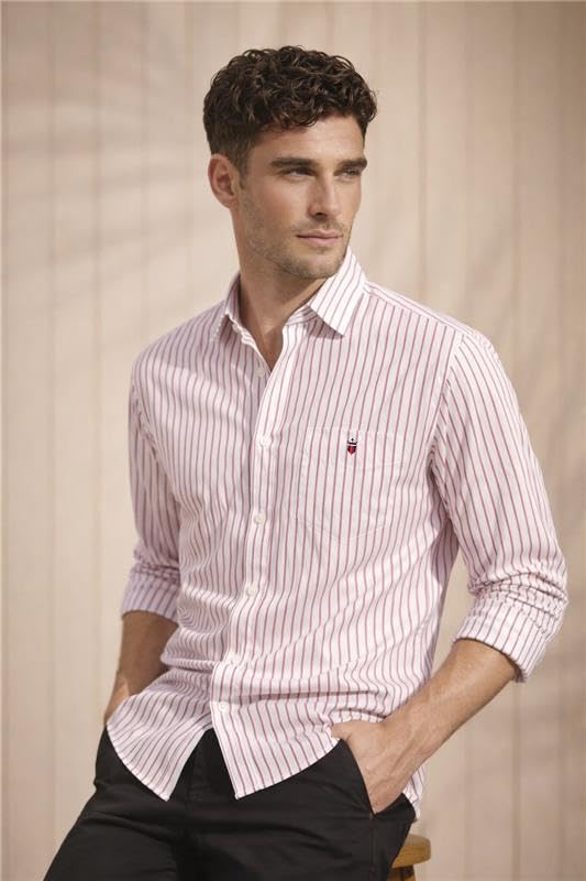 LOUIS PHILIPPE قميص قطن ضيق للرجال من لويس فيليب (LYSFCSLBV77793_أحمر، 40) - Image 3