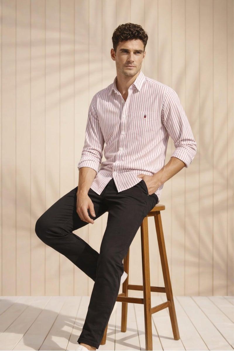 LOUIS PHILIPPE قميص قطن ضيق للرجال من لويس فيليب (LYSFCSLBV77793_أحمر، 40) - Image 2