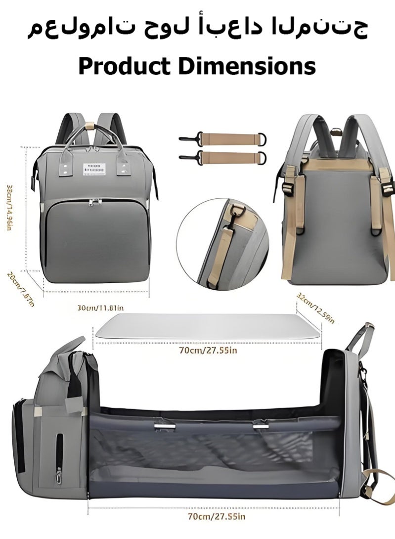 هالامين حقيبة ظهر لحفاضات الأطفال، حقيبة ظهر لحفاضات الأطفال وحقيبة أمومة مزودة بمنفذ USB، حقيبة أطفال، مقاومة للماء وأنيقة - Image 2