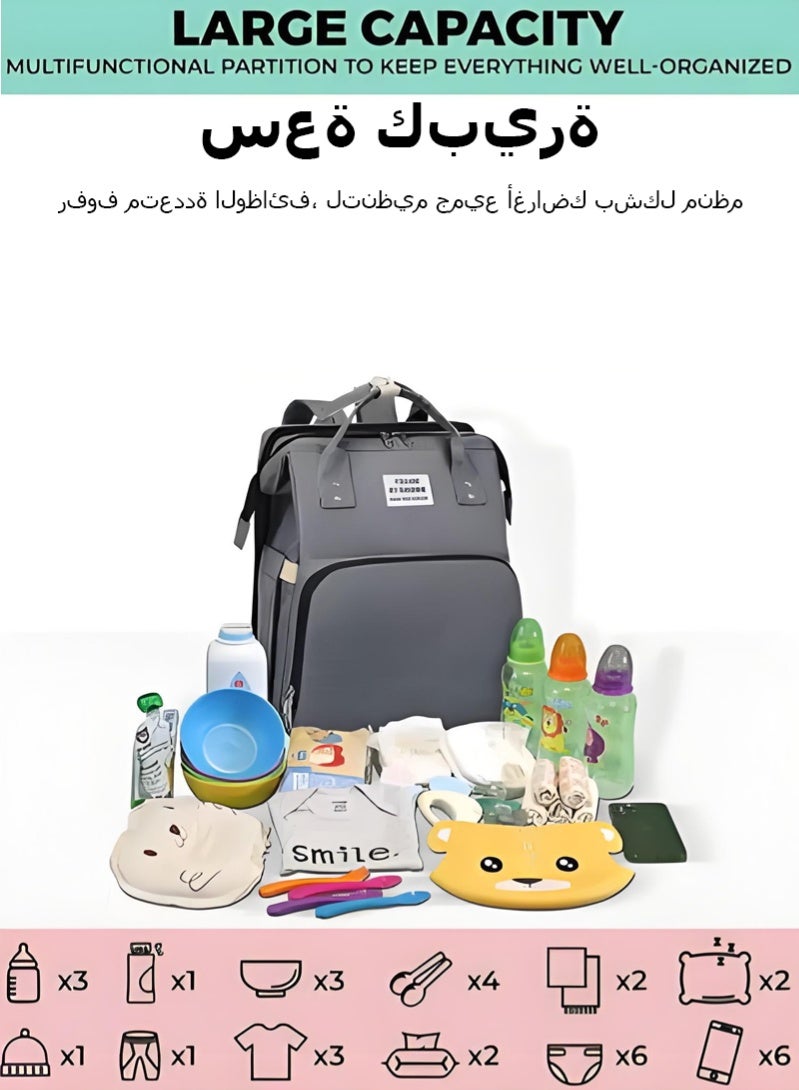 هالامين حقيبة ظهر لحفاضات الأطفال، حقيبة ظهر لحفاضات الأطفال وحقيبة أمومة مزودة بمنفذ USB، حقيبة أطفال، مقاومة للماء وأنيقة - Image 4