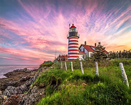 Springbok Puzzles West Quoddy Head Lighthouse 1000 Piece Jigsaw Puzzle Large 30 Inches by 24 Inches Puzzle Made in USA Unique Cut Interlocking Pieces - Image 1