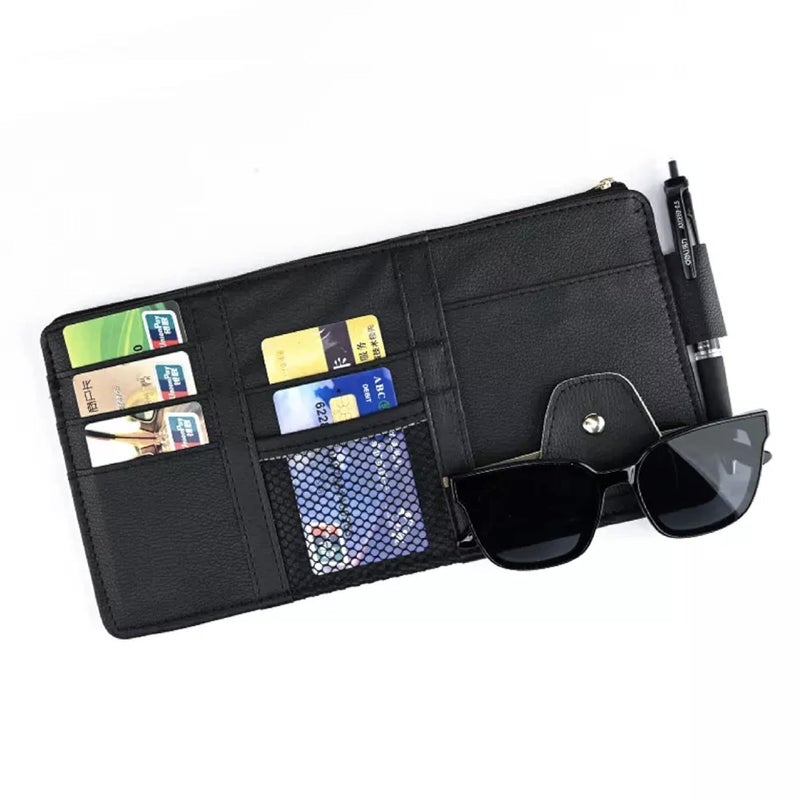 AUGEN PU Leather Multi-Function Car Space Sun Visor Organizer Hanging Phone Storage Pouch Holder with Multi-Pocket Net Zipper (Black) (Pack of 1) - Image 2