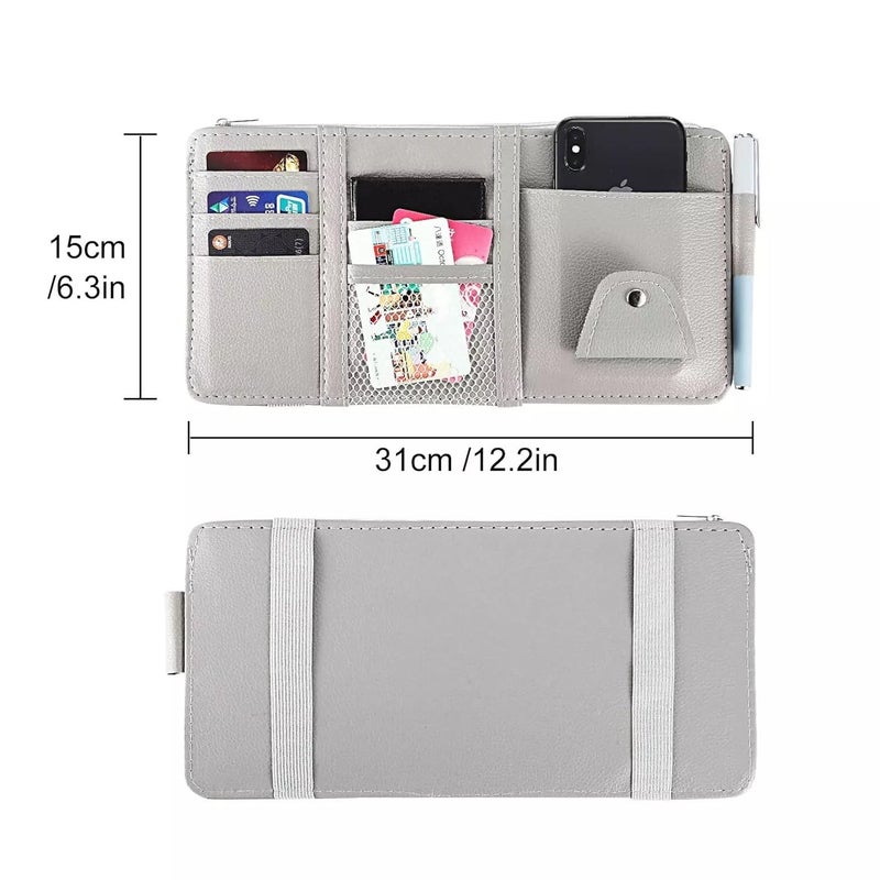 AUGEN PU Leather Multi-Function Car Space Sun Visor Organizer Hanging Phone Storage Pouch Holder with Multi-Pocket Net Zipper (Black) (Pack of 1) - Image 3