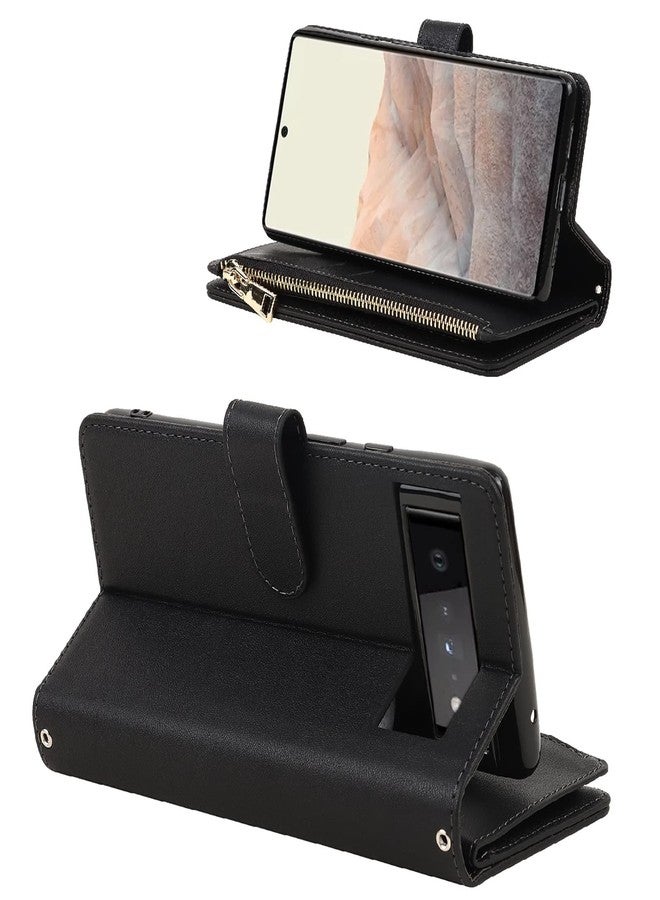 Jaorty for Google Pixel 6 Phone Case Wallet for Women Men with Crossbody Strap Lanyard,Pixel 6 Wallet Case with Card Holer,Zipper Pocket PU Leather Phone Case for Pixel 6, 6.4 Inch, Black - Image 3