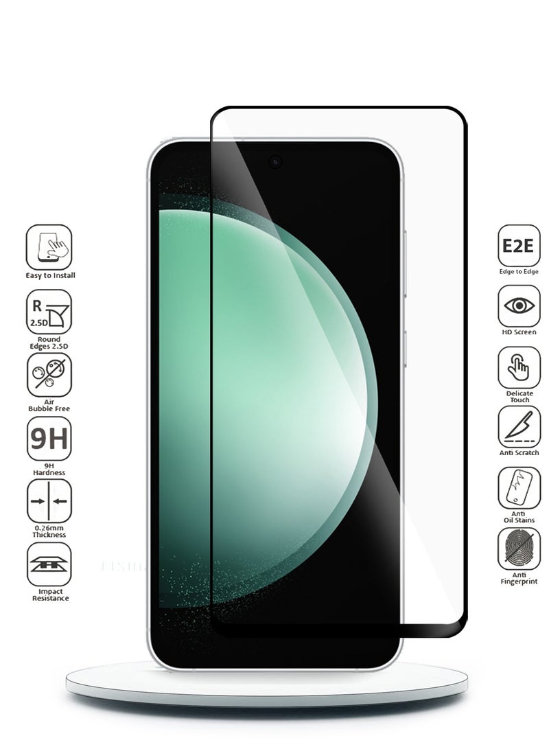 دبليو تيك سامسونج جالاكسي S23 FE 5G 2023 Premium E2E كامل الغراء غطاء كامل واقي الشاشة من الزجاج المقسى (MSGECN) - شفاف / أسود - Image 2