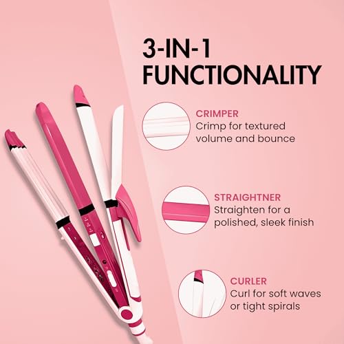 Concepta 3 in 1 Hair Straightener, Curler and Crimping – Ceramic 3 in 1 Hair Styler Tool for Smooth, Curled & Textured Hair (White & Pink) - Image 4