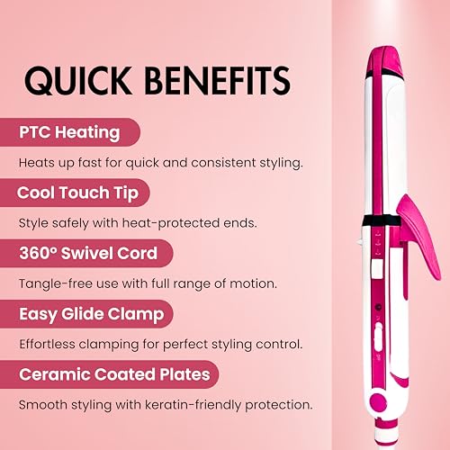 Concepta 3 in 1 Hair Straightener, Curler and Crimping – Ceramic 3 in 1 Hair Styler Tool for Smooth, Curled & Textured Hair (White & Pink) - Image 3