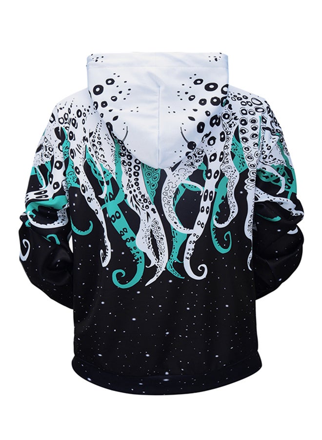 3D Printed Design Hooded Neck Long Sleeves Hoodie Multicolour - Image 2