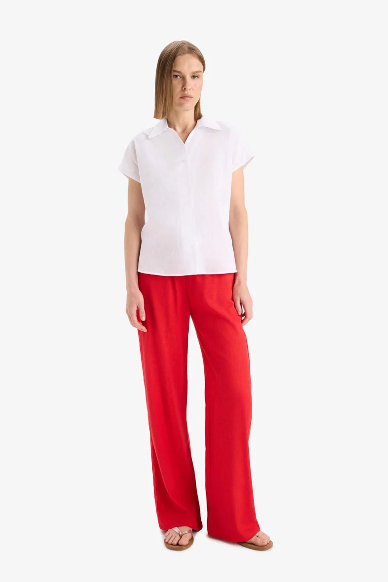 ديفاكتو Regular Fit Cotton Short Sleeve White Shirt