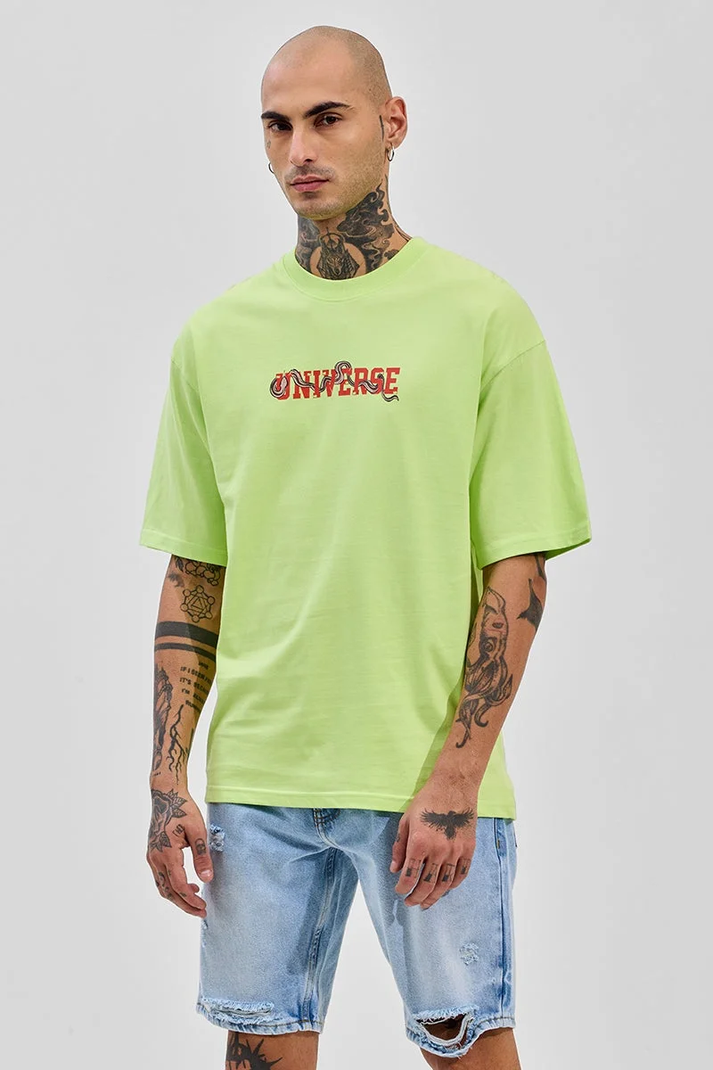 سنيتش Lime Green Graphic Half Sleeve Oversized Streetwear T-Shirt