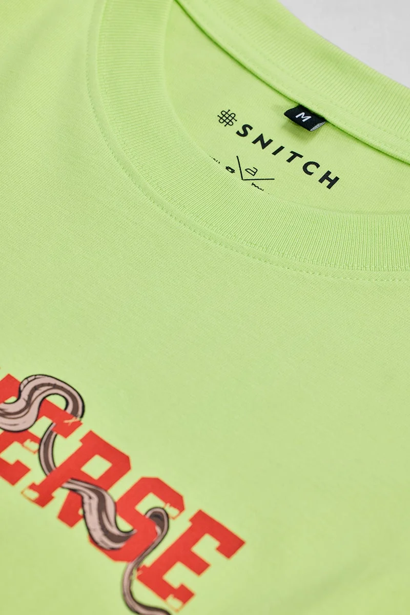 سنيتش Lime Green Graphic Half Sleeve Oversized Streetwear T-Shirt