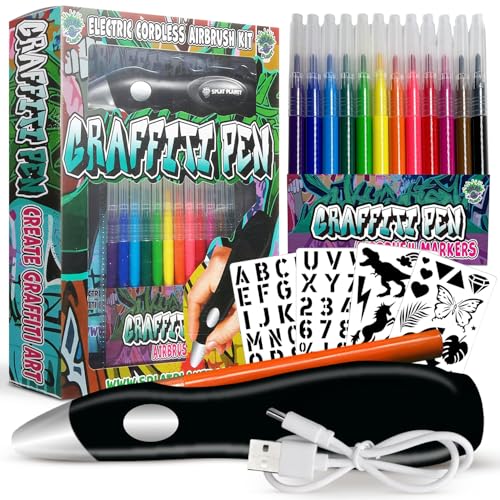Splat Planet Electric Airbrush Pen Cordless Rechargeable Electric Airbrush Sprayer Water Colour Spray Pen Airbrush Marker Set 12 Colors Washable Watercolour Paints Pens Art  Crafts Gift for Painting  Drawing - Image 1