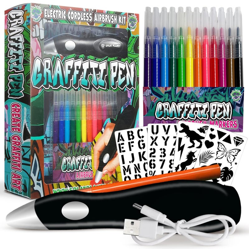Splat Planet Electric Airbrush Pen Cordless Rechargeable Electric Airbrush Sprayer Water Colour Spray Pen Airbrush Marker Set 12 Colors Washable Watercolour Paints Pens Art  Crafts Gift for Painting  Drawing - Image 2