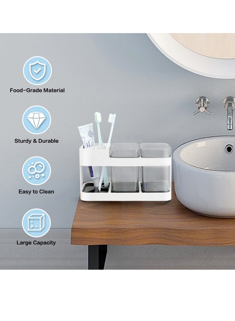 Toothbrush Holder with Cup Toothbrush and Toothpaste Holder for Bathroom Vanity Bathroom Shelves Storage Base with 2 Cups Toothpaste Holder Stand Mouthwash Cup Storage Rack, White - Image 4