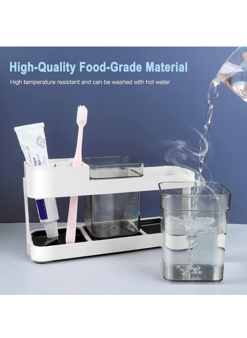 Toothbrush Holder with Cup Toothbrush and Toothpaste Holder for Bathroom Vanity Bathroom Shelves Storage Base with 2 Cups Toothpaste Holder Stand Mouthwash Cup Storage Rack, White - Image 5
