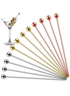 KASTWAVE Cocktail Picks, 12 Pcs Reusable Stainless Steel Cocktail Garnish Toothpicks Set for Drinks Fancy Drinks for Party Decoration Appetizers Fruit(4.3 Inches)  - Image 1