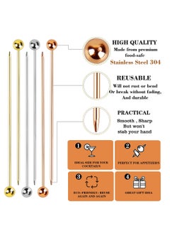 KASTWAVE Cocktail Picks, 12 Pcs Reusable Stainless Steel Cocktail Garnish Toothpicks Set for Drinks Fancy Drinks for Party Decoration Appetizers Fruit(4.3 Inches)  - Image 2