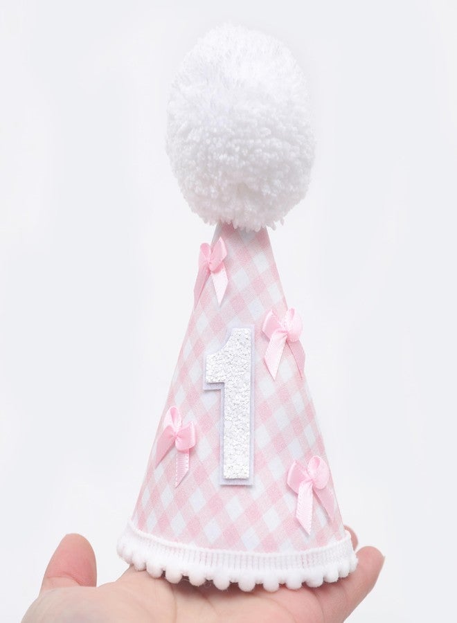 Agkvw Pink Bow 1st Birthday Hat for Girls - Pink Gingham First Birthday Hat, Bow Theme 1st Birthday Decorations, Princess One Birthday Decor for Girls - Image 5