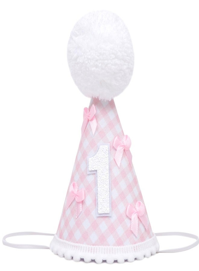 Agkvw Pink Bow 1st Birthday Hat for Girls - Pink Gingham First Birthday Hat, Bow Theme 1st Birthday Decorations, Princess One Birthday Decor for Girls - Image 1
