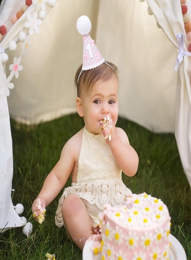 Agkvw Pink Bow 1st Birthday Hat for Girls - Pink Gingham First Birthday Hat, Bow Theme 1st Birthday Decorations, Princess One Birthday Decor for Girls - Image 4