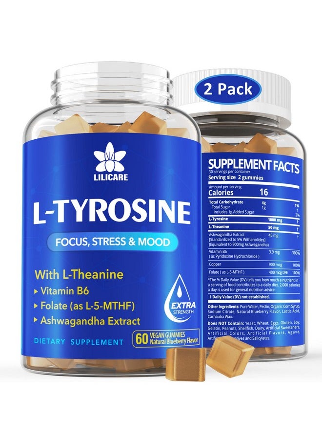EnvyDeal - L Tyrosine Gummies 1100mg Mood Support Blend, with Ashwagandha, L-Theanine, Vitamin B Complex B6, Folate(Vitamin B9), Focus & Memory, Cognition & Brain Function, Energy Boost,Stress Support, 2Pc/120ct - Image 1