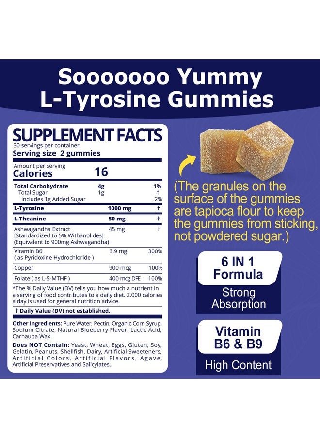 EnvyDeal - L Tyrosine Gummies 1100mg Mood Support Blend, with Ashwagandha, L-Theanine, Vitamin B Complex B6, Folate(Vitamin B9), Focus & Memory, Cognition & Brain Function, Energy Boost,Stress Support, 2Pc/120ct - Image 1