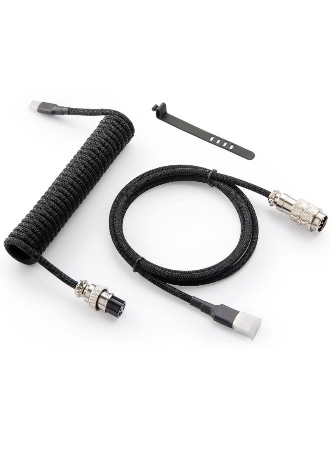 شابية كابل لوحة مفاتيح ألعاب احترافي ملفوف بطول 1.5 متر، من نوع USB-C إلى USB-A، كابل ميكانيكي مزدوج الطبقات مع غطاء معدني قابل للإزالة، أسود - Image 1