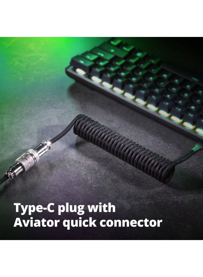 شابية كابل لوحة مفاتيح ألعاب احترافي ملفوف بطول 1.5 متر، من نوع USB-C إلى USB-A، كابل ميكانيكي مزدوج الطبقات مع غطاء معدني قابل للإزالة، أسود - Image 3