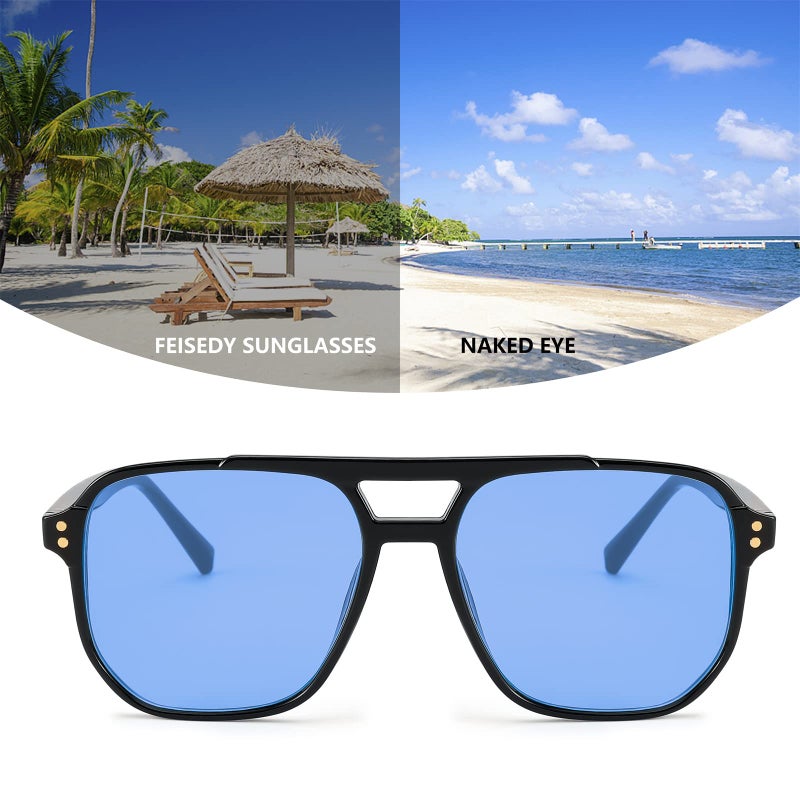 FEISEDY Retro Square Aviator Sunglasses Women Men 70s Vintage Trendy Plastic Frame Sun Glasses B2835 - Image 4