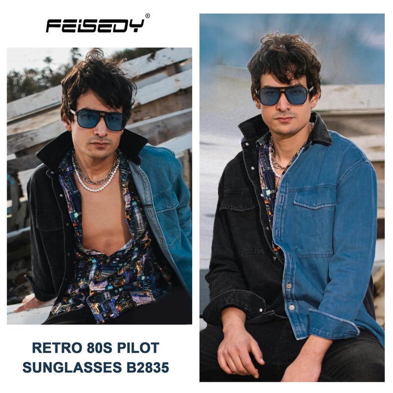FEISEDY Retro Square Aviator Sunglasses Women Men 70s Vintage Trendy Plastic Frame Sun Glasses B2835 - Image 2