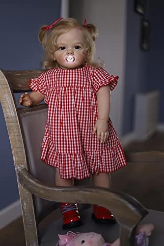 TERABITHIA 24 Inches 60CM Sweet Face Real Baby Size Rooted Blond Curly Hair Lifelike Reborn Baby Doll with Soft Cloth Body Realistic Newborn Toddler Girl Dolls That Look Real and Feel Real - Image 1