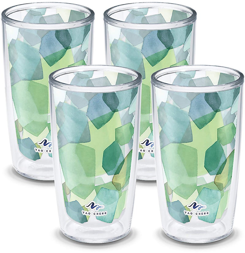 Tervis Yao Cheng Green Crystal Made in USA Double Walled Insulated Tumbler Travel Cup Keeps Drinks Cold  Hot 16oz 4pk Hexagon Green Blue