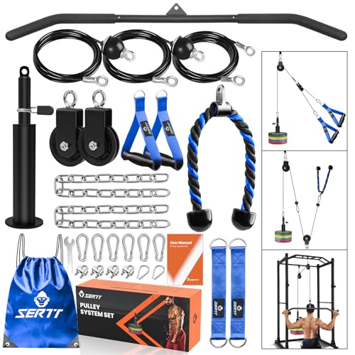 SERTT Home Gym Pulley System, Tricep Workout Pulley System for LAT Pulldown, Biceps Curl, Triceps, Shoulders, Back, Forearm Workout, Weight Cable Pulley System for Squat Rack, Garage - Image 1