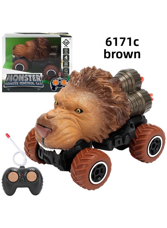(Proofing) Hot-selling Children's Four-way Remote Control Car Simulation Animal Dinosaur Model Car Toys Wholesale-Color:Lion Remote Control Car-Brown [English Color Box]]  - Image 1
