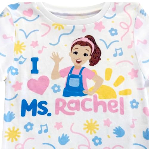Ms. Rachel 2 Piece Pajama Set - Toddler Girls Boys PJ Set, Short Sleeve Shirt & Pants - Kids Sleepwear Set - Official License White - Image 3