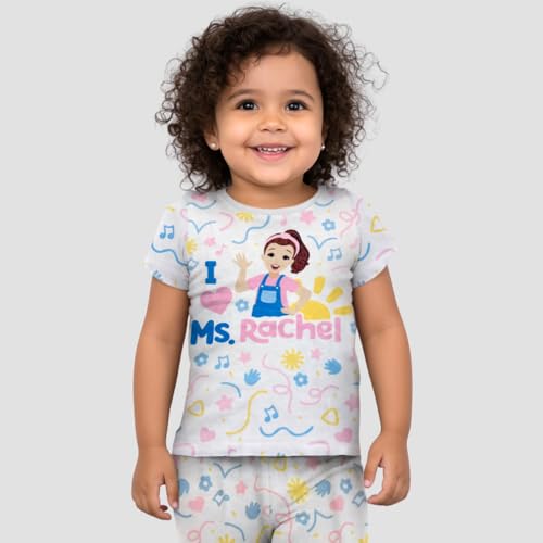 Ms. Rachel 2 Piece Pajama Set - Toddler Girls Boys PJ Set, Short Sleeve Shirt & Pants - Kids Sleepwear Set - Official License White - Image 5