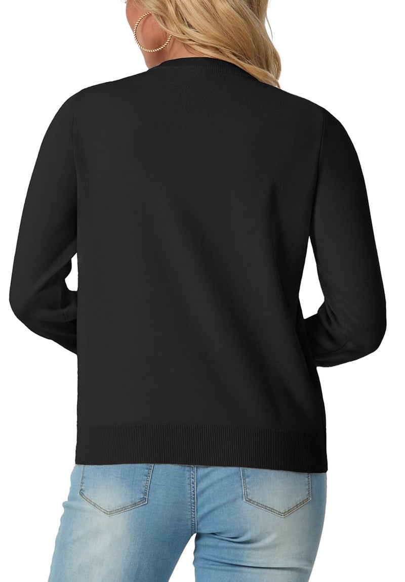 GRECERELLE Cardigan Sweaters for Women Lightweight Long Sleeve Crew Neck Button Up Soft Ribbed Knit Cardigans 2026 Spring Outfits Black S - Image 4