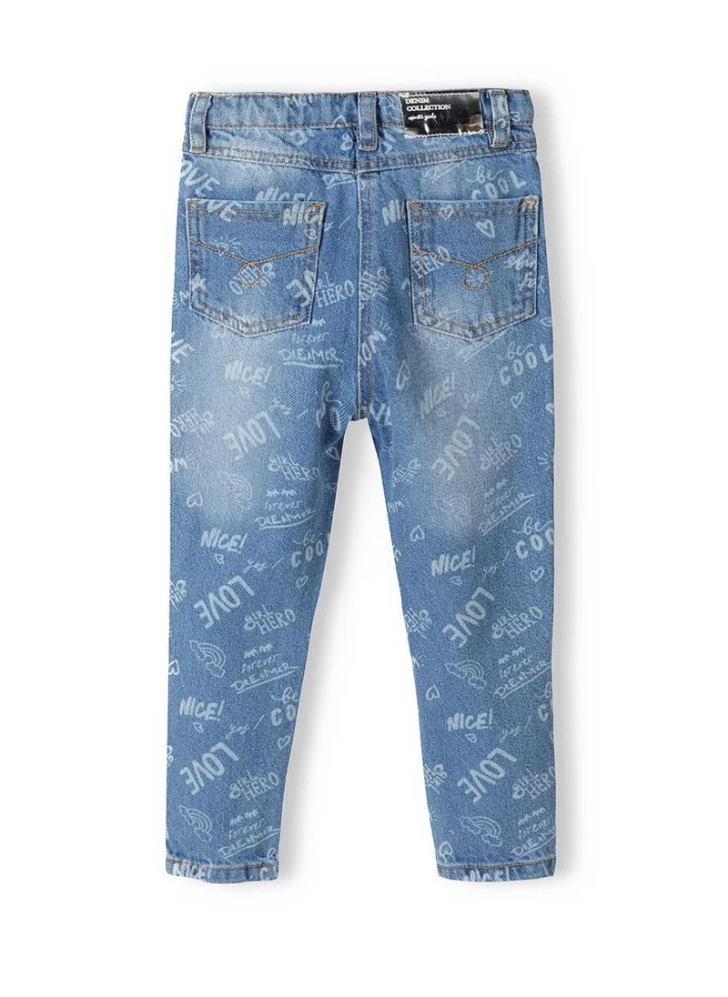 MINOTI Girls denim jeans printed mid blue