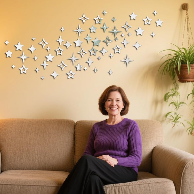 سلاسة ملصقات جدارية فضية على شكل نجوم، مصنوعة من الأكريليك، مقاس 20×30 سم - ملصقات جدارية ذاتية اللصق بتصميم درب التبانة، مناسبة لغرف المعيشة، غرف النوم، المطابخ، ديكورات منزلية عصرية، مقاومة للماء وسهلة التركيب - Image 5