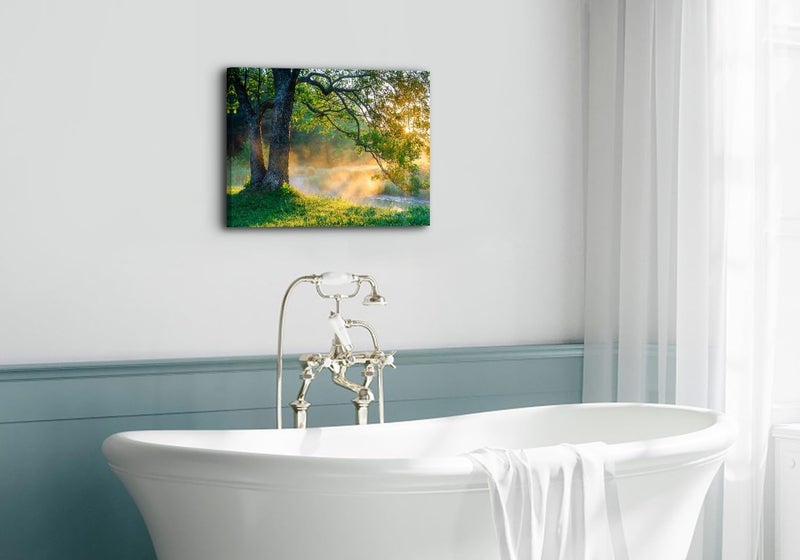 YOOOAHU Nature Wall Art Forest Landscape Picture Oak Tree Canvas Print Artwork for Living Room Vintage Sunrise Green Mountain Wall Decor Morning Sunlight Framed Painting Bedroom Bathroom Home Decoration 12x16 - Image 4