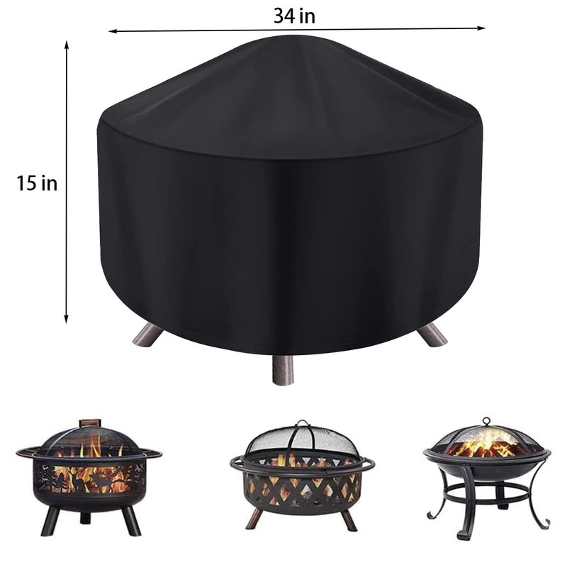 maobutte Round Fire Pit Cover for 22-34 Inch Firepit, Heavy Duty Outdoor Patio Fireplace Covers - Waterproof Dustproof Anti UV and Tear Resistant - Image 3