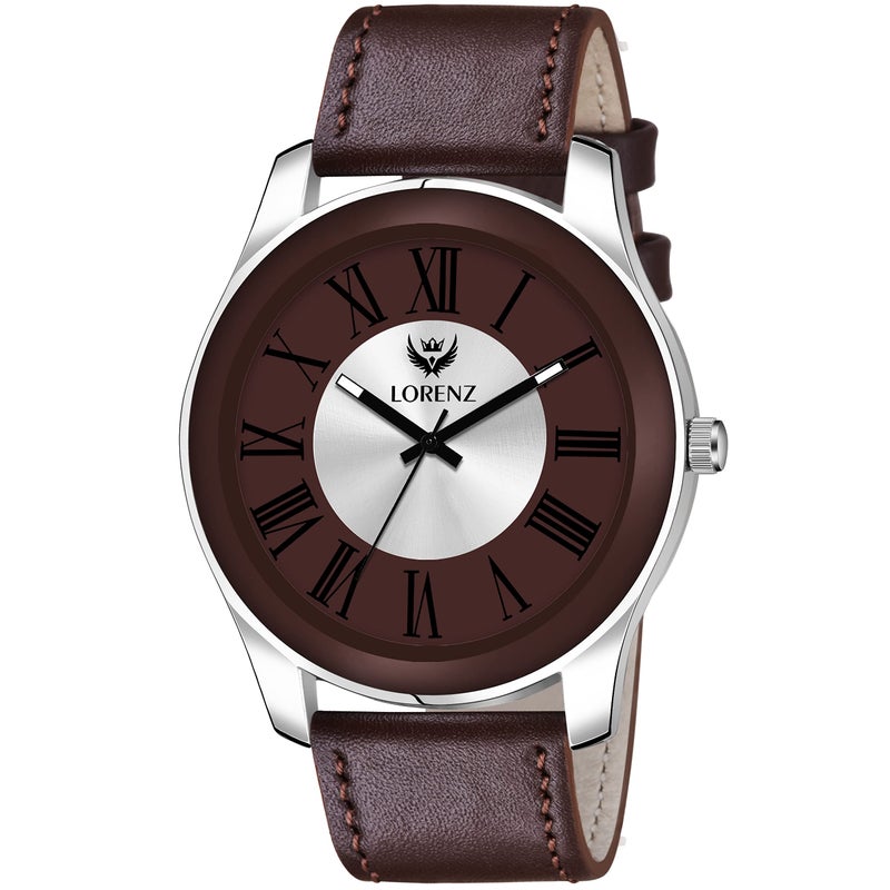 LORENZ Two Tone Dial & Brown Leather Strap Analogue Watch for Men | MK-404R - Image 2