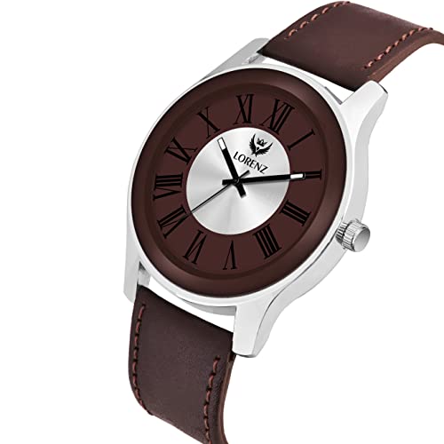 LORENZ Two Tone Dial & Brown Leather Strap Analogue Watch for Men | MK-404R - Image 4