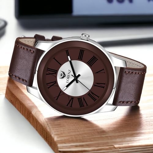 LORENZ Two Tone Dial & Brown Leather Strap Analogue Watch for Men | MK-404R - Image 3